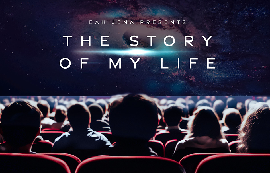 Kinosaal mit Publikum und Filmtitel „The Story of My Life“ vor Weltraumhintergrund