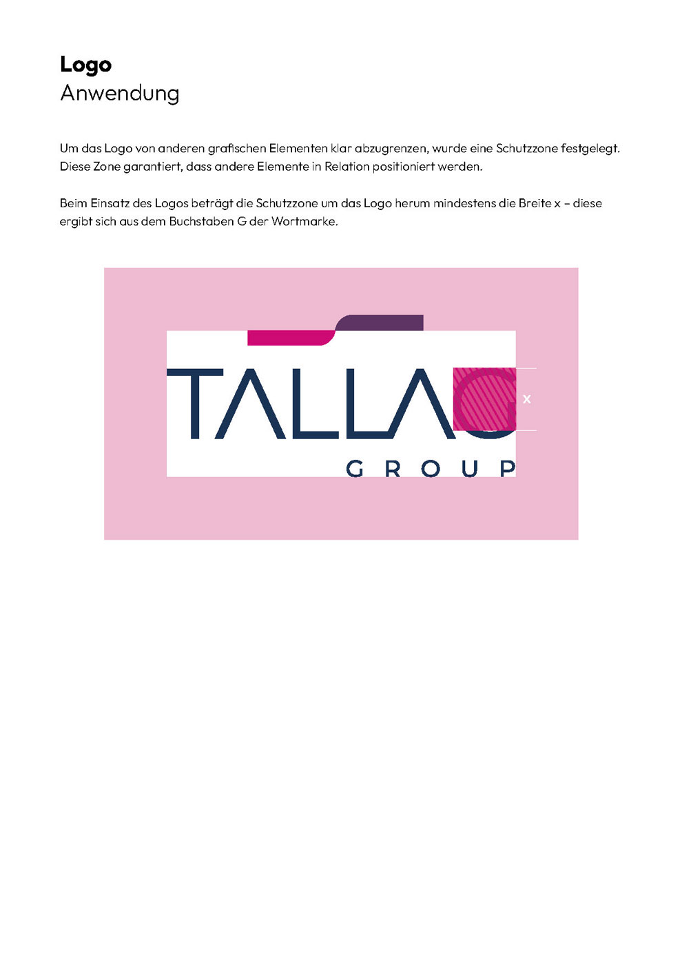 Darstellung der definierten Schutzzone und Anwendungsrichtlinien für das Logo der TALLAG Group