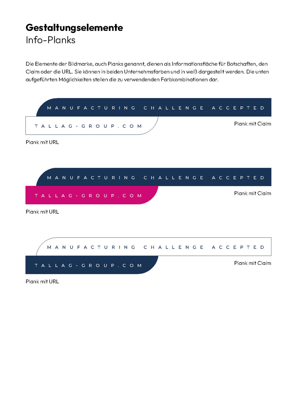 Visualisierung der flexiblen Gestaltungselemente für digitale und analoge Kommunikationsmedien in unterschiedlichen Farbkombinationen der TALLAG Group