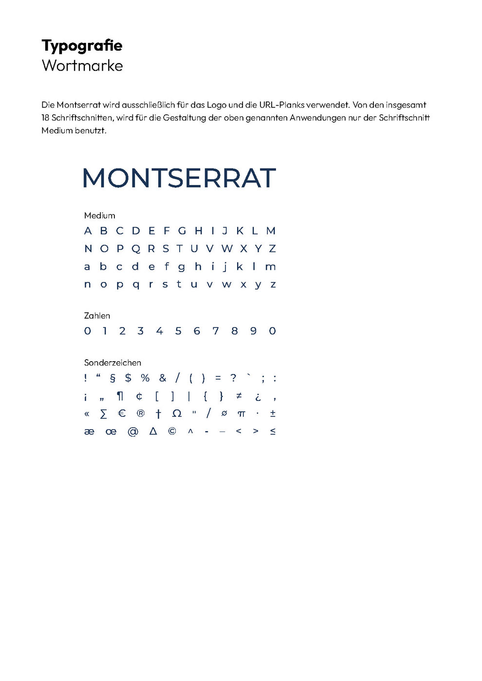 Darstellung der definierten Schrift für Wortmarke und Logoanwendungen inklusive Zeichenübersicht und Schriftschnitt der TALLAG Group