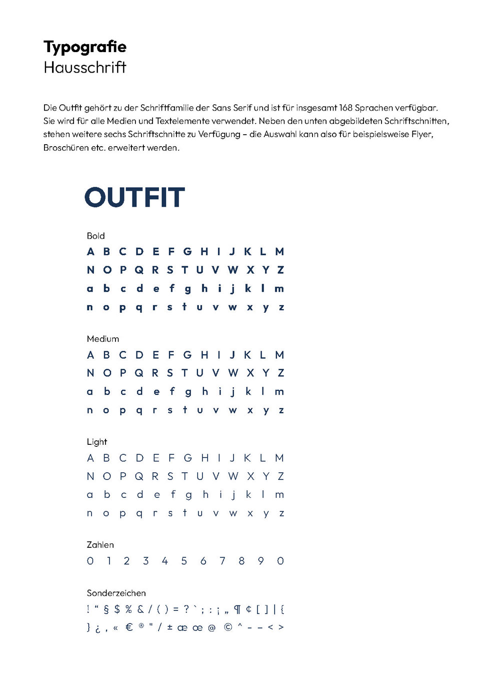 Übersicht der verwendeten Typografie mit verschiedenen Schriftstärken und Zeichen zur einheitlichen Gestaltung aller Kommunikationsmedien der TALLAG Group