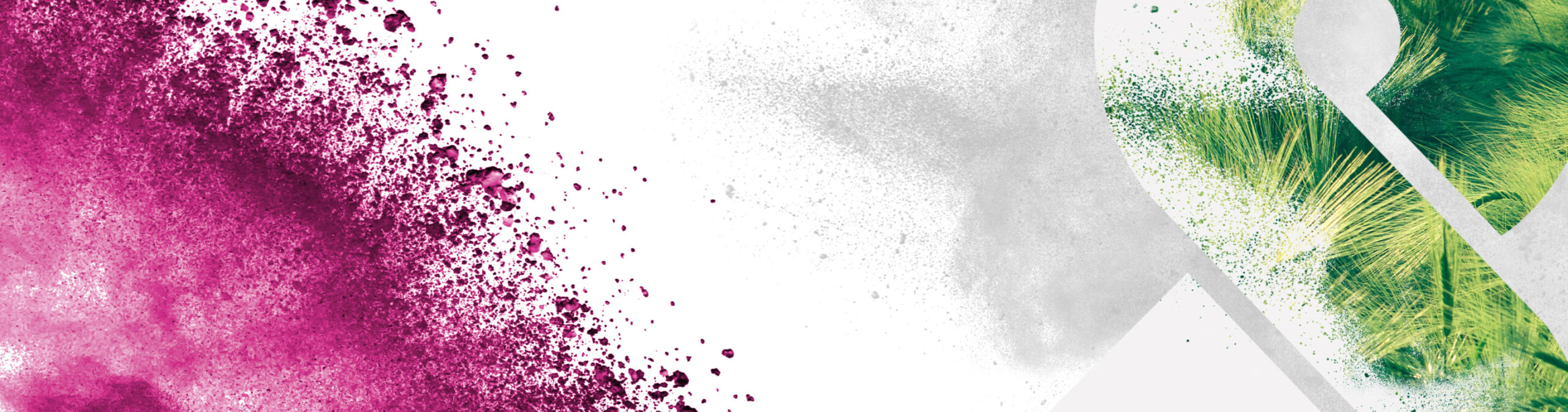 Abstrakte Grafik mit farbigen Partikeln und Getreideähren auf hellem Hintergrund