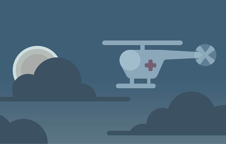 Illustration eines Rettungshubschraubers bei Nacht als Key Visual für Sicherheits- und Rettungskommunikation