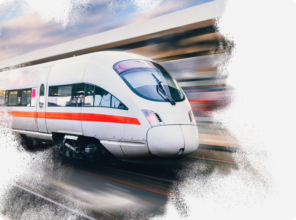 Moderner Hochgeschwindigkeitszug in Fahrt als Symbol für Anwendungen im Bereich Schienenfahrzeuge
