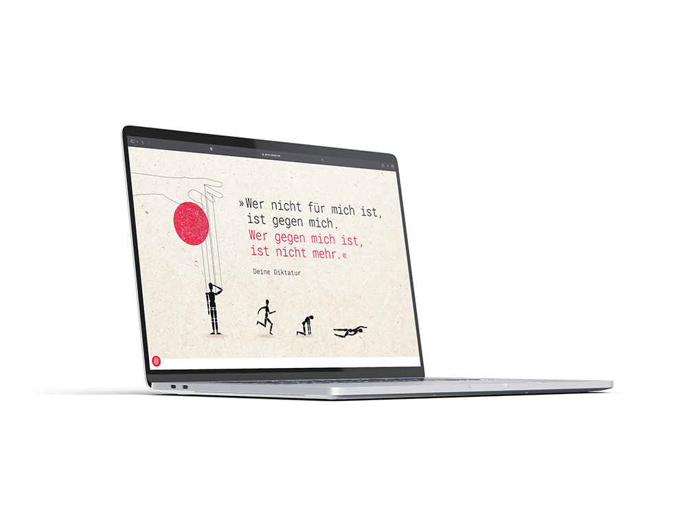 Notebook mit geöffneter Website der Kampagne „Deine Diktatur“ zur Wahlbeteiligung