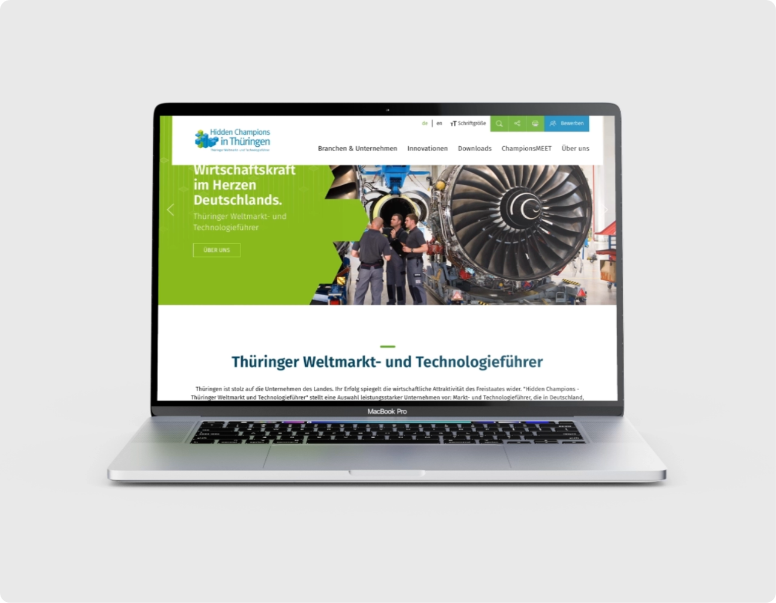 Website der Initiative Hidden Champions in Thüringen auf einem Laptop