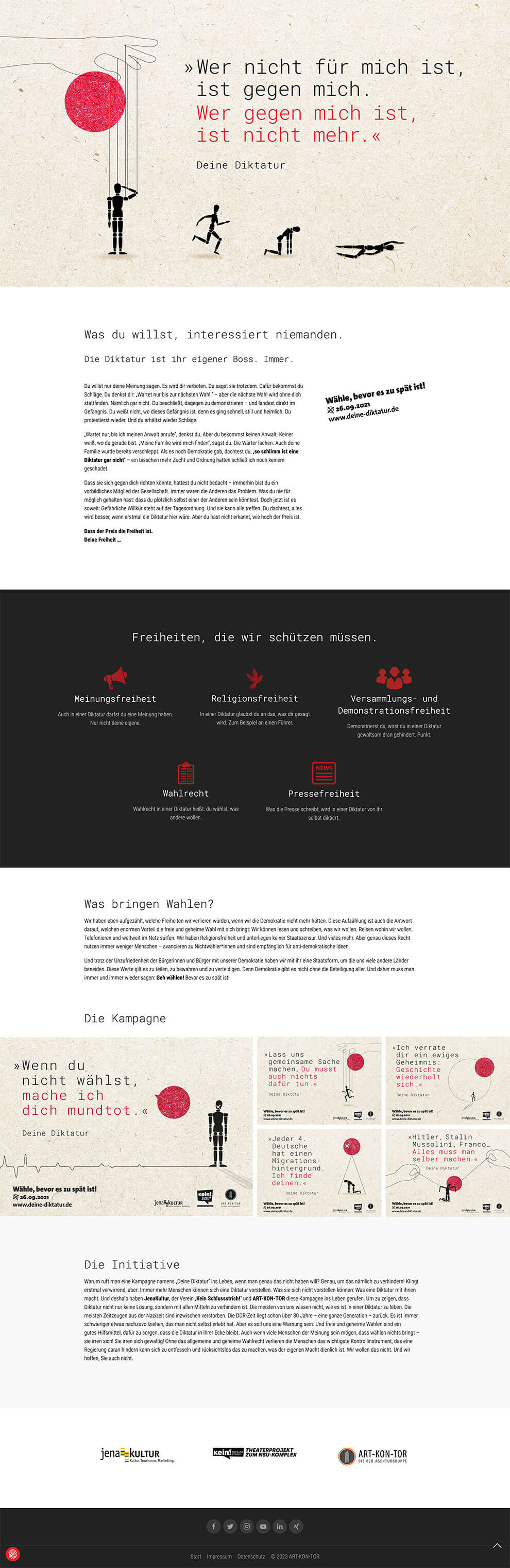 Website-Ansicht der Kampagne „Deine Diktatur“ zur Bedeutung von Wahlen und demokratischen Freiheiten